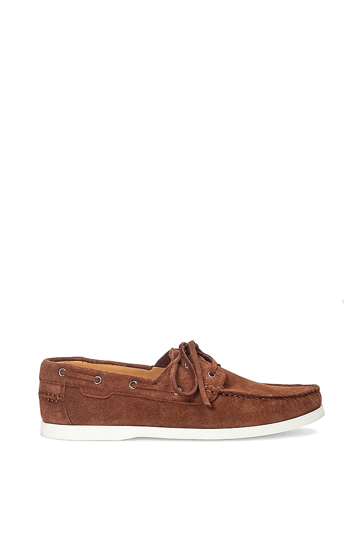 Brown Suede Handcrafted Boat Shoes by Modello Domani at Pernia's Pop Up Shop