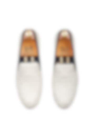 Off-White Cotton Handcrafted Slip-On Shoes by Modello Domani