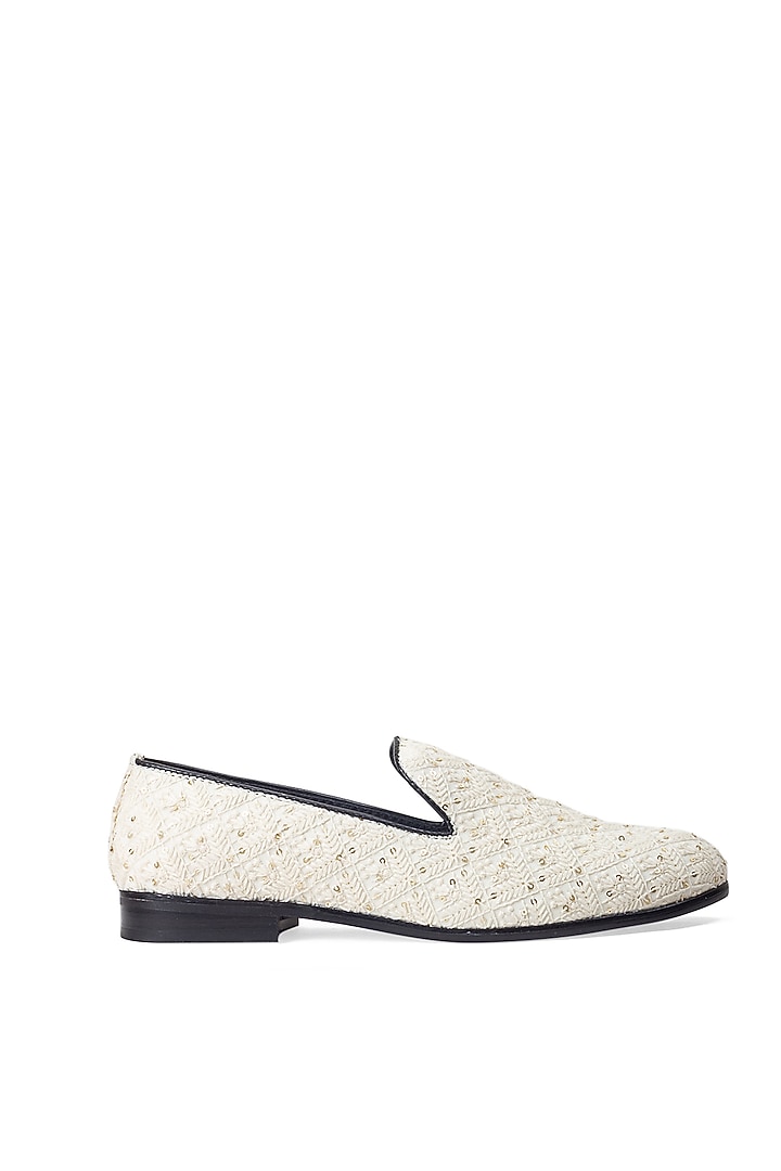 Off-White Cotton Handcrafted Slip-On Shoes by Modello Domani at Pernia's Pop Up Shop