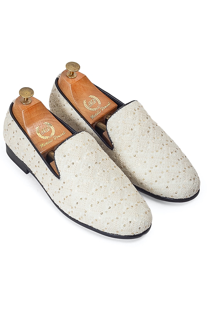 Off-White Cotton Handcrafted Slip-On Shoes by Modello Domani at Pernia's Pop Up Shop