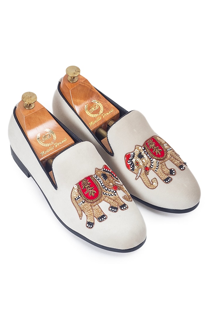 Cream Velvet Handcrafted Slip-On by Modello Domani at Pernia's Pop Up Shop