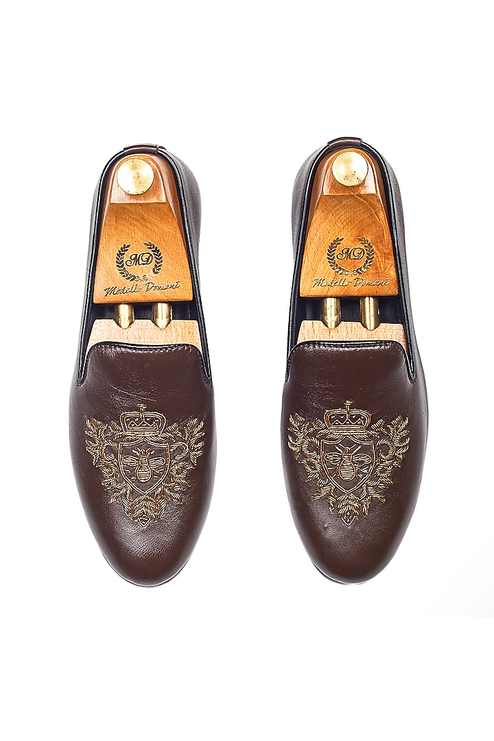 Brown Leather Handcrafted Slip-On Shoes by Modello Domani