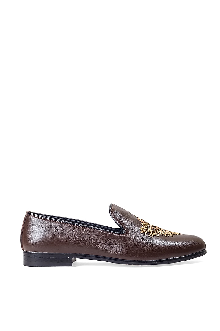 Brown Leather Handcrafted Slip-On Shoes by Modello Domani at Pernia's Pop Up Shop