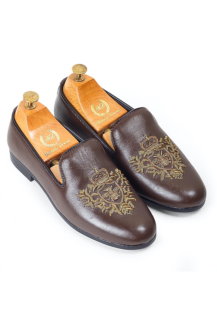 Brown Leather Handcrafted Slip-On Shoes by Modello Domani at Pernia's Pop Up Shop