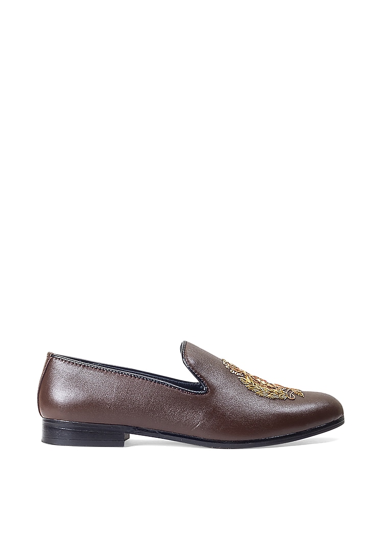 Brown Leather Handcrafted Slip-On Shoes by Modello Domani at Pernia's ...