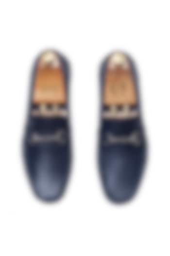 Black Leather Handcrafted Loafers by Modello Domani at Pernia's Pop Up Shop