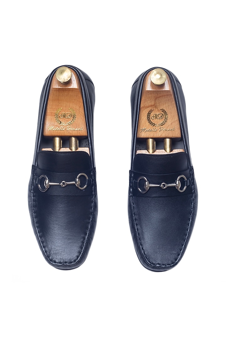 Black Leather Handcrafted Loafers by Modello Domani at Pernia's Pop Up Shop
