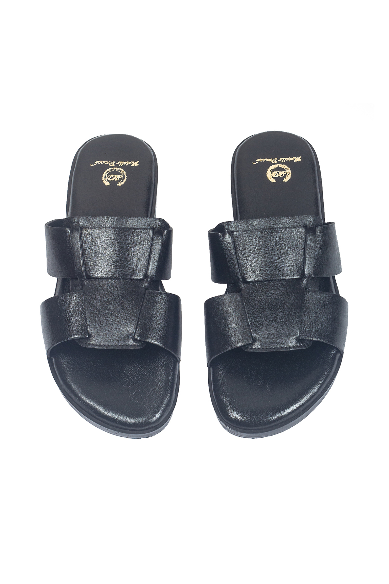Black Leather Handcrafted Slippers by Modello Domani