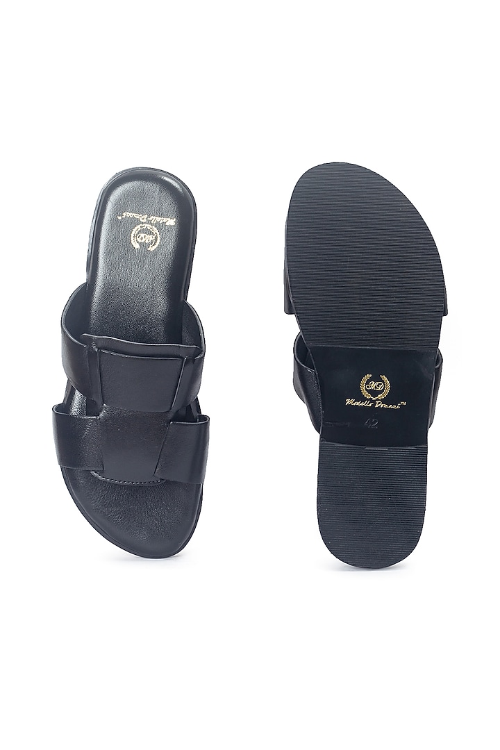 Black Leather Handcrafted Slippers by Modello Domani at Pernia's Pop Up Shop