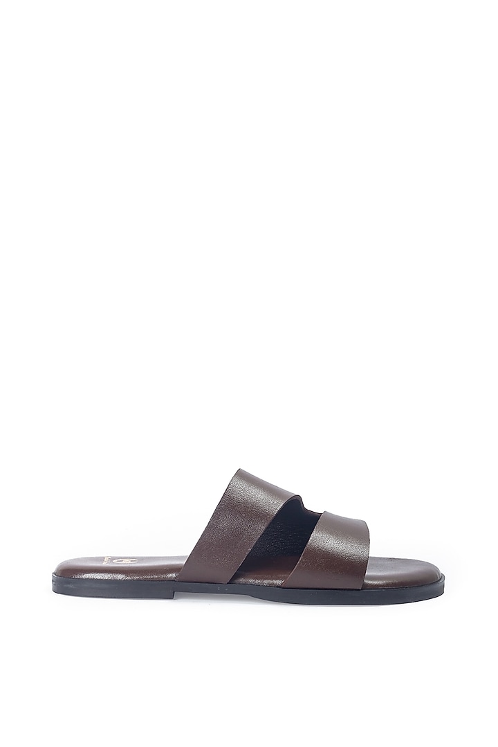 Brown Leather Handcrafted Slippers by Modello Domani at Pernia's Pop Up Shop