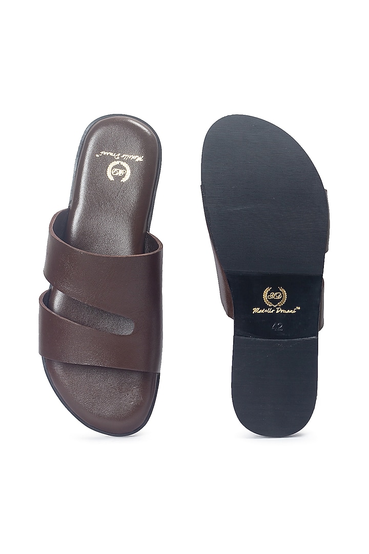 Brown Leather Handcrafted Slippers by Modello Domani at Pernia's Pop Up Shop