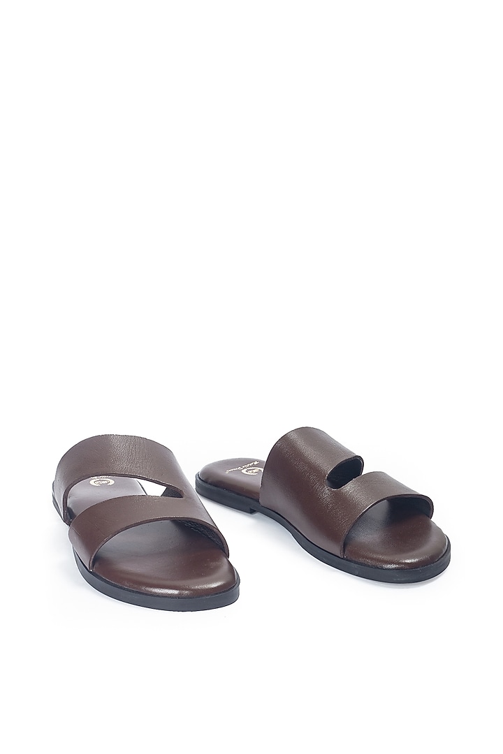 Brown Leather Handcrafted Slippers by Modello Domani at Pernia's Pop Up Shop