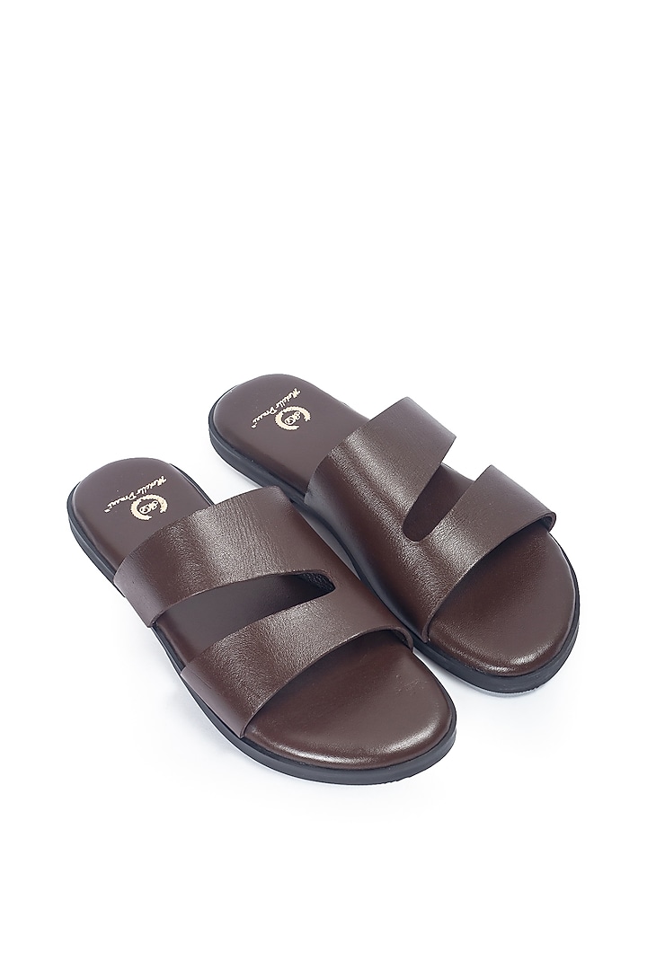 Brown Leather Handcrafted Slippers by Modello Domani at Pernia's Pop Up Shop