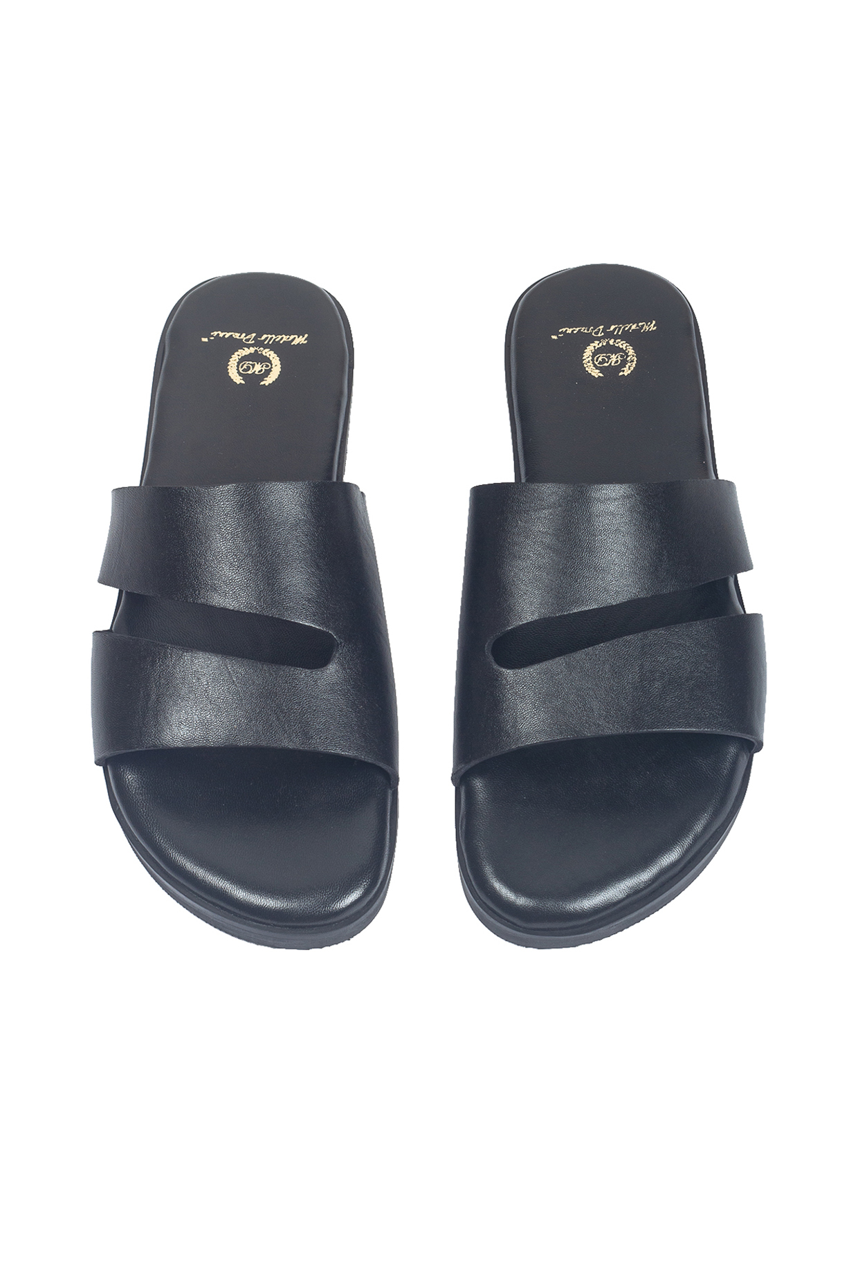 Black Leather Handcrafted Slippers by Modello Domani