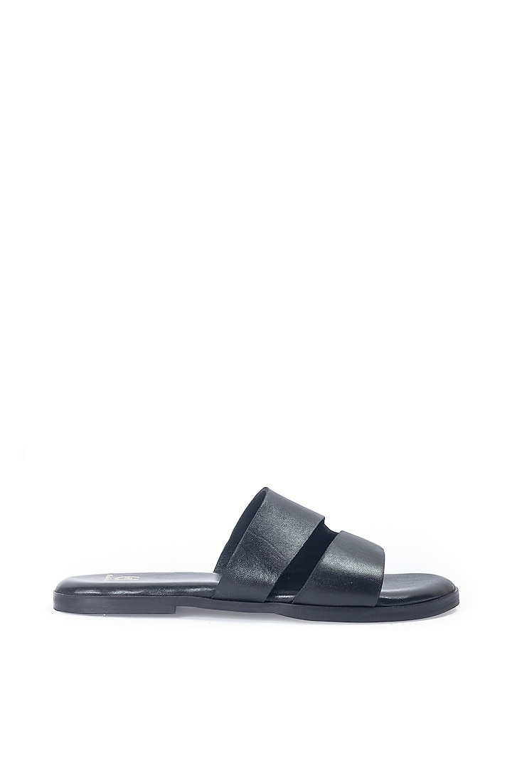 Black Leather Handcrafted Slippers by Modello Domani at Pernia's Pop Up Shop