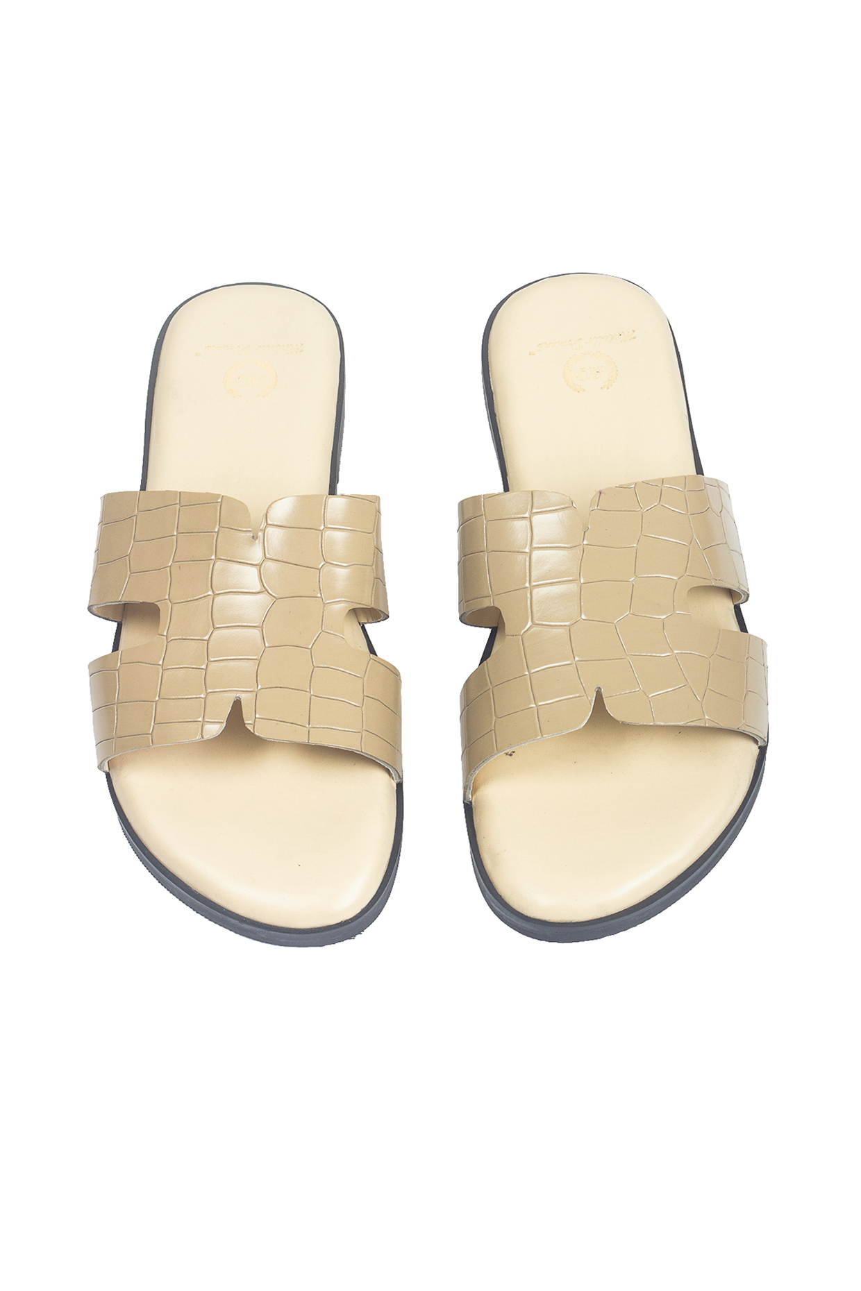 Beige Leather Handcrafted Slippers by Modello Domani