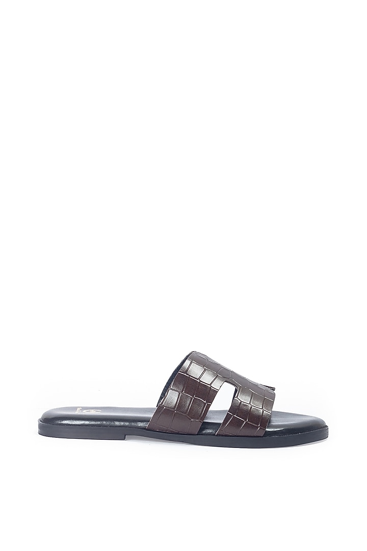 Brown Leather Handcrafted Slippers by Modello Domani at Pernia's Pop Up Shop