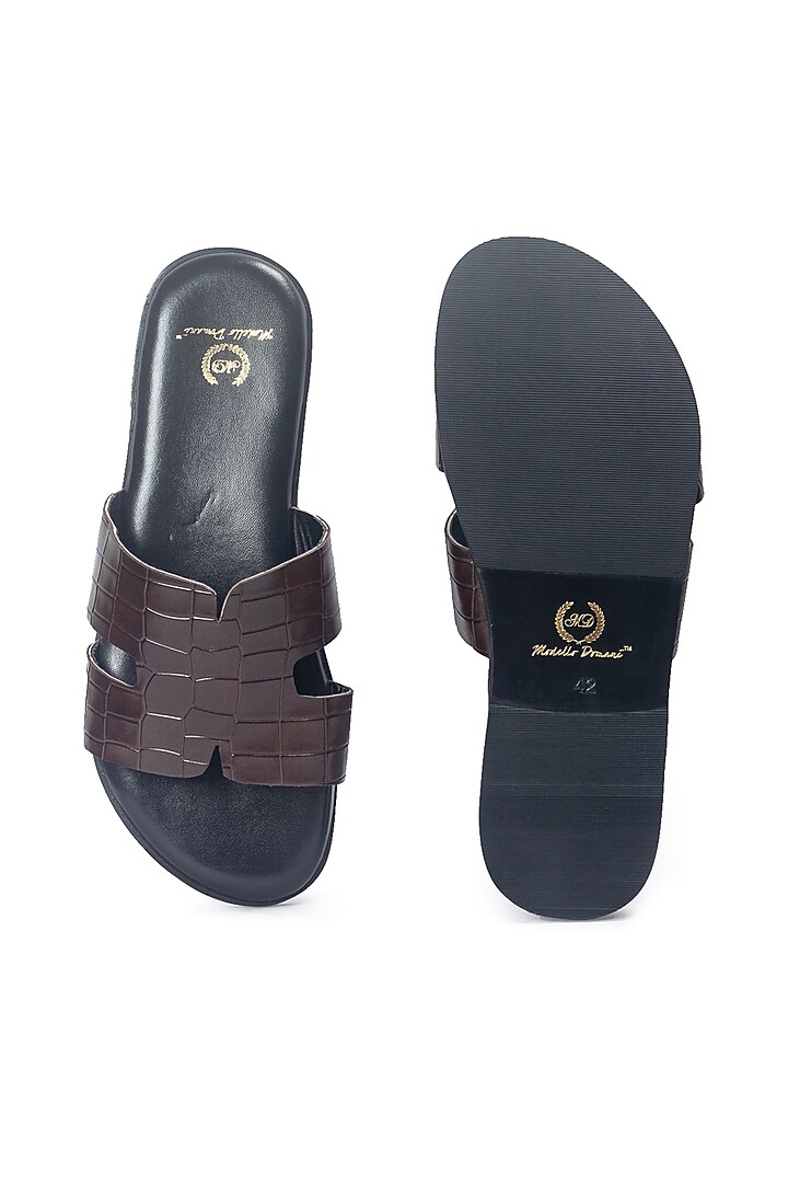 Brown Leather Handcrafted Slippers by Modello Domani at Pernia's Pop Up Shop