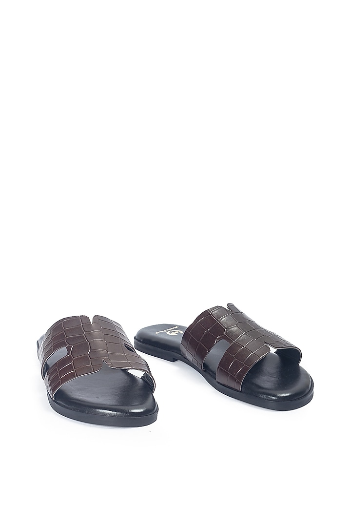 Brown Leather Handcrafted Slippers by Modello Domani at Pernia's Pop Up Shop