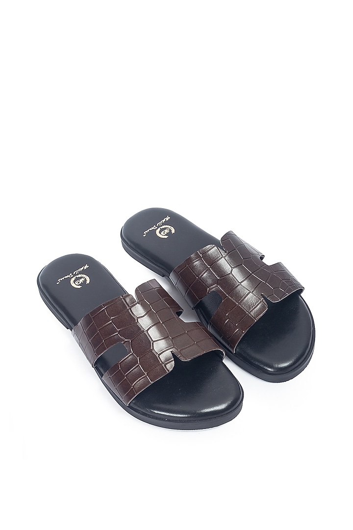 Brown Leather Handcrafted Slippers by Modello Domani at Pernia's Pop Up Shop