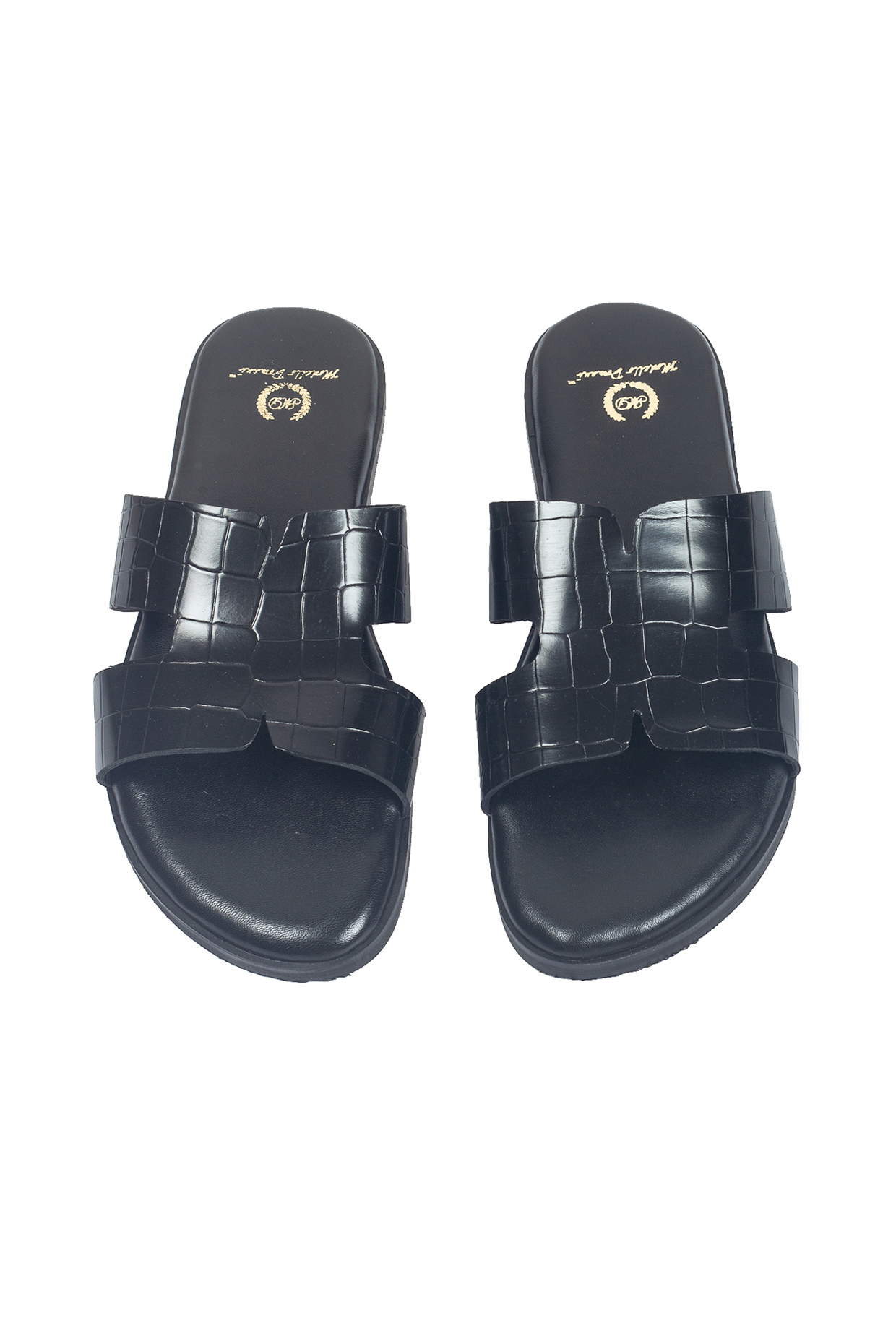 Black Leather Handcrafted Slippers by Modello Domani