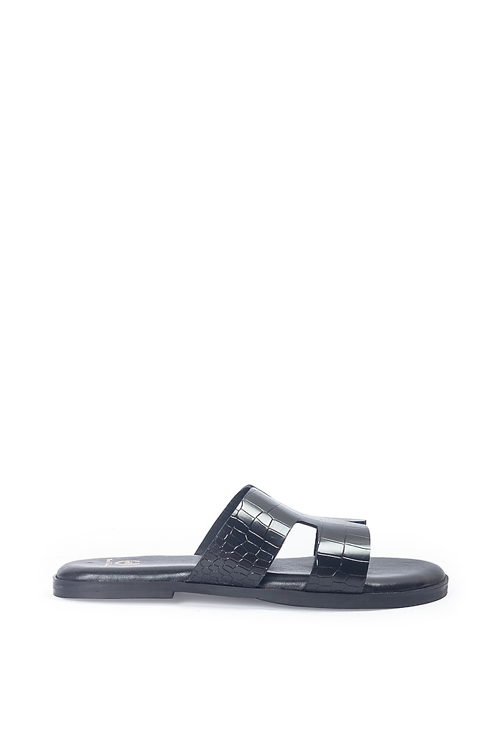 Black Leather Handcrafted Slippers by Modello Domani at Pernia's Pop Up Shop