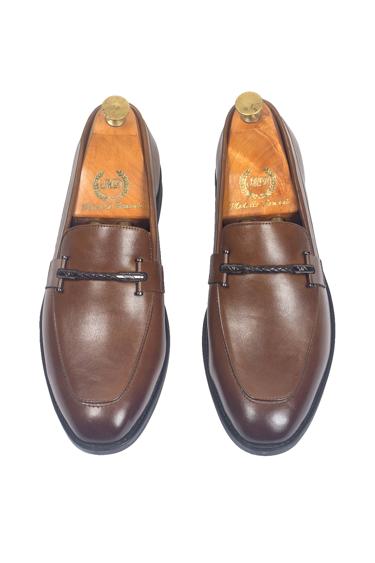 Tan Synthetic Leather Handcrafted Slip-Ons by Modello Domani