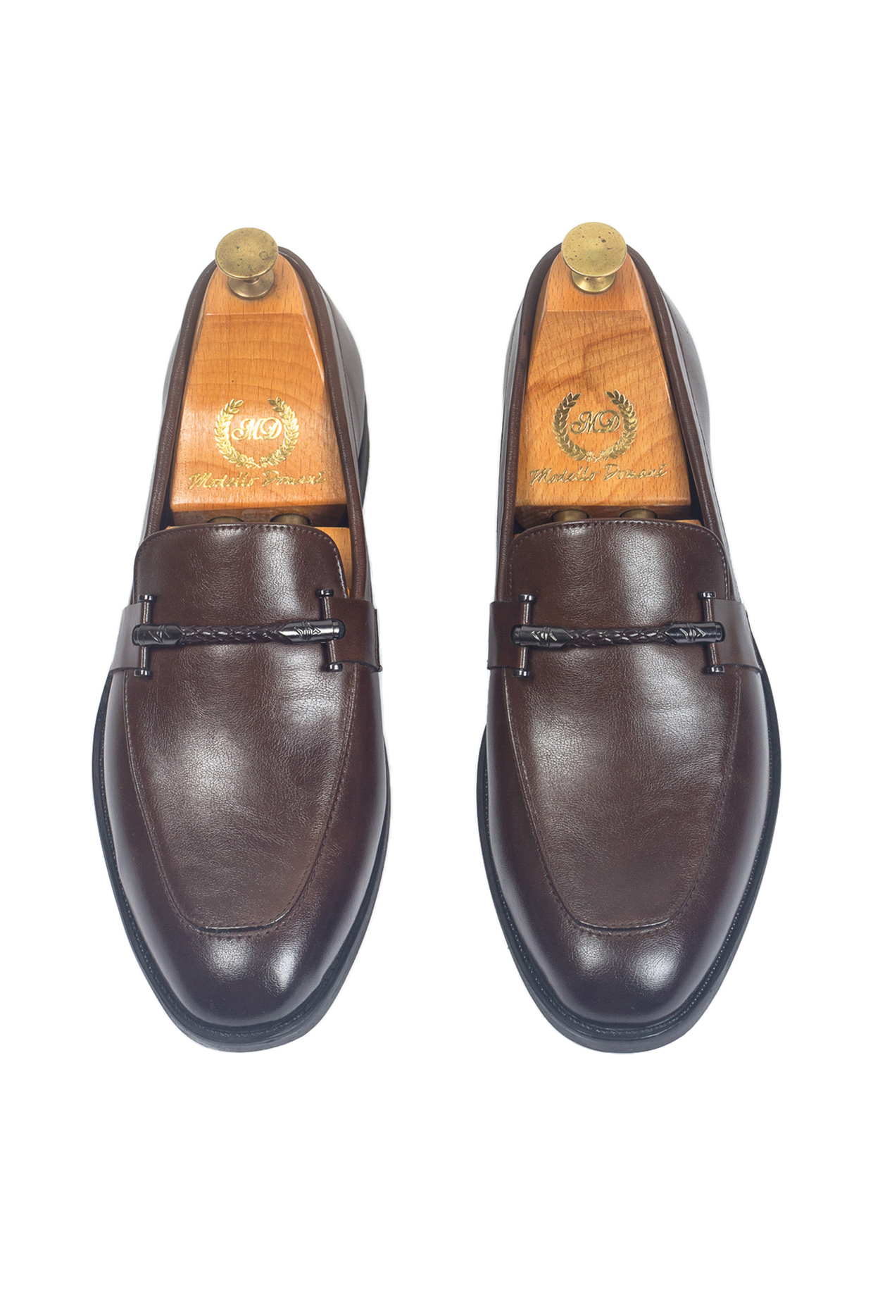 Brown Synthetic Leather Handcrafted Slip-Ons by Modello Domani