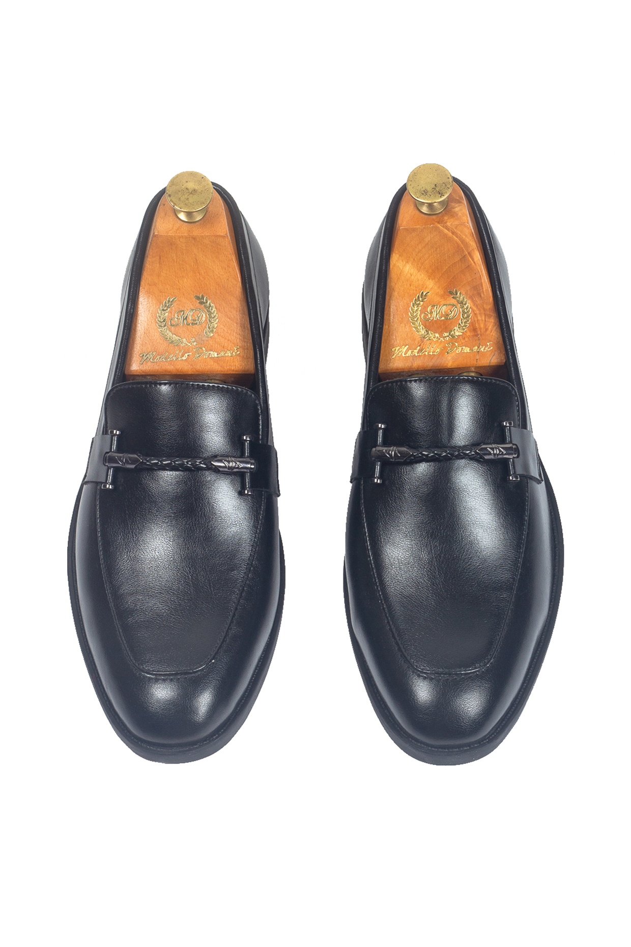 Black Synthetic Leather Handcrafted Slip-Ons by Modello Domani