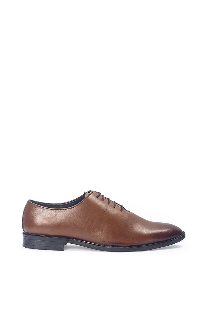 Tan Synthetic Leather Handcrafted Derby Shoes by Modello Domani at Pernia's Pop Up Shop