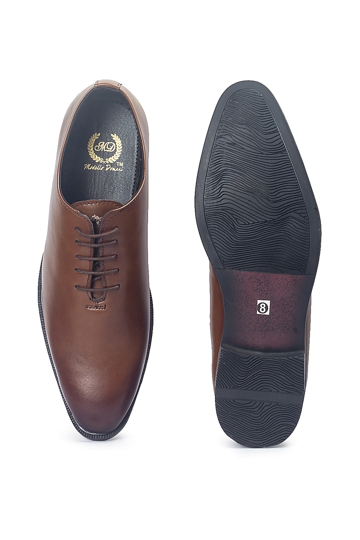 Tan Synthetic Leather Handcrafted Derby Shoes by Modello Domani at Pernia's Pop Up Shop