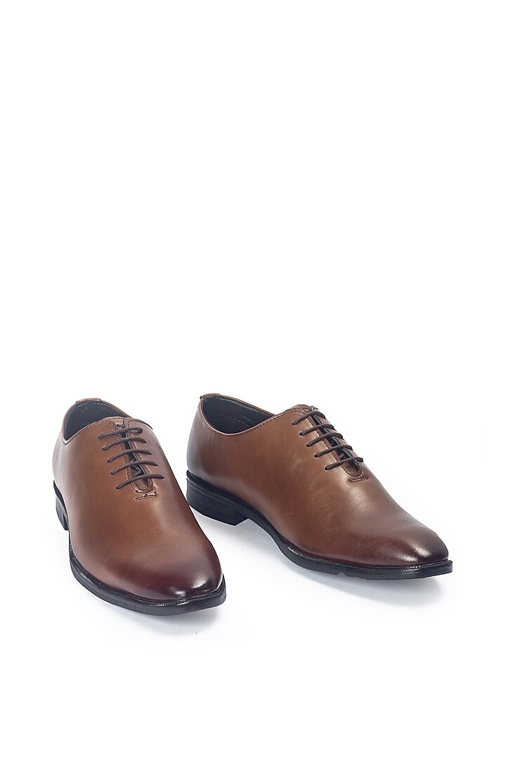 Tan Synthetic Leather Handcrafted Derby Shoes by Modello Domani at Pernia's Pop Up Shop