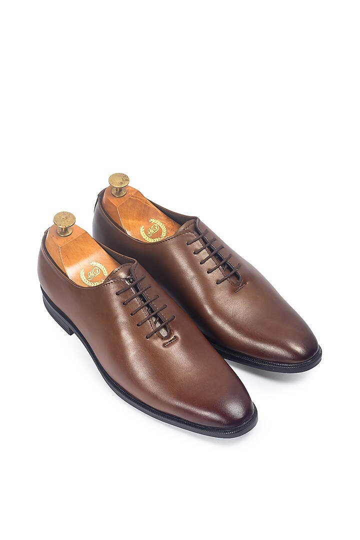 Tan Synthetic Leather Handcrafted Derby Shoes by Modello Domani at Pernia's Pop Up Shop