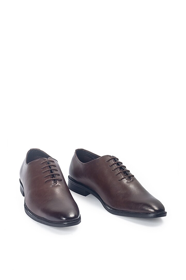 Brown Synthetic Leather Handcrafted Derby Shoes by Modello Domani at Pernia's Pop Up Shop