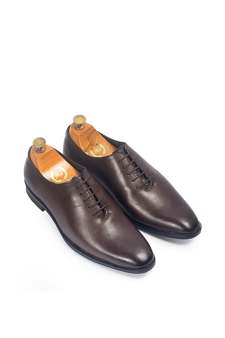 Brown Synthetic Leather Handcrafted Derby Shoes by Modello Domani at Pernia's Pop Up Shop