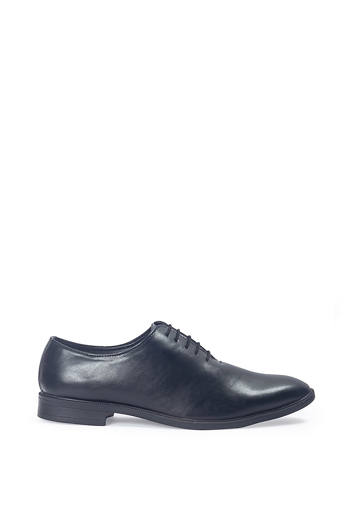 Black Synthetic Leather Handcrafted Derby Shoes by Modello Domani at Pernia's Pop Up Shop