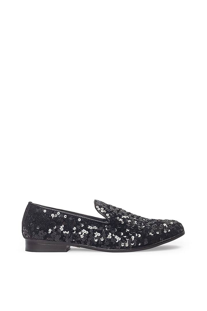 Black Velvet Handcrafted Sequin Slip-Ons by Modello Domani at Pernia's Pop Up Shop
