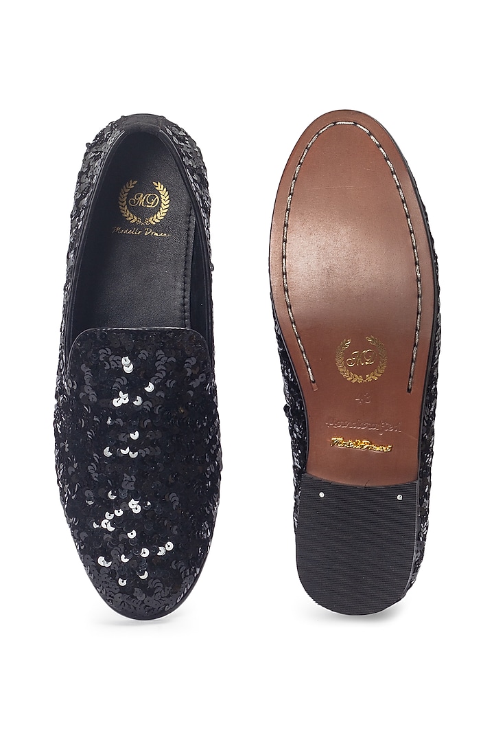 Black Velvet Handcrafted Sequin Slip-Ons by Modello Domani at Pernia's Pop Up Shop