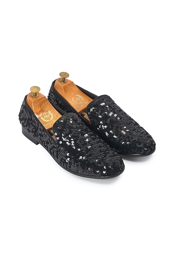 Black Velvet Handcrafted Sequin Slip-Ons by Modello Domani at Pernia's Pop Up Shop