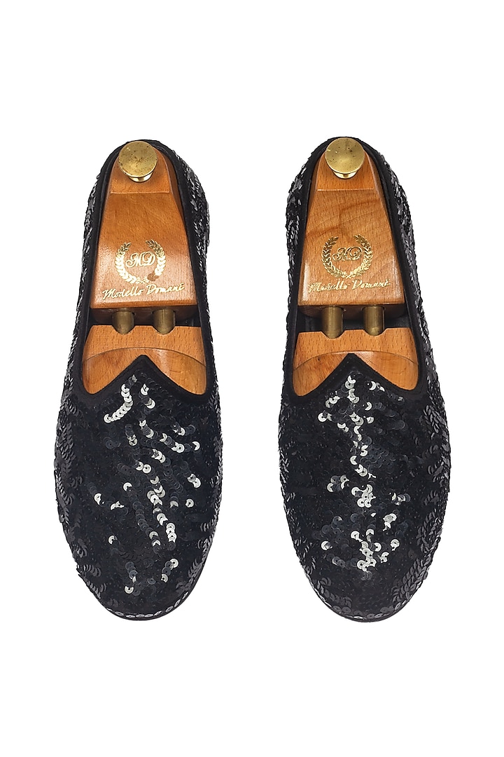 Black Velvet Handcrafted Sequin Juttis by Modello Domani at Pernia's Pop Up Shop