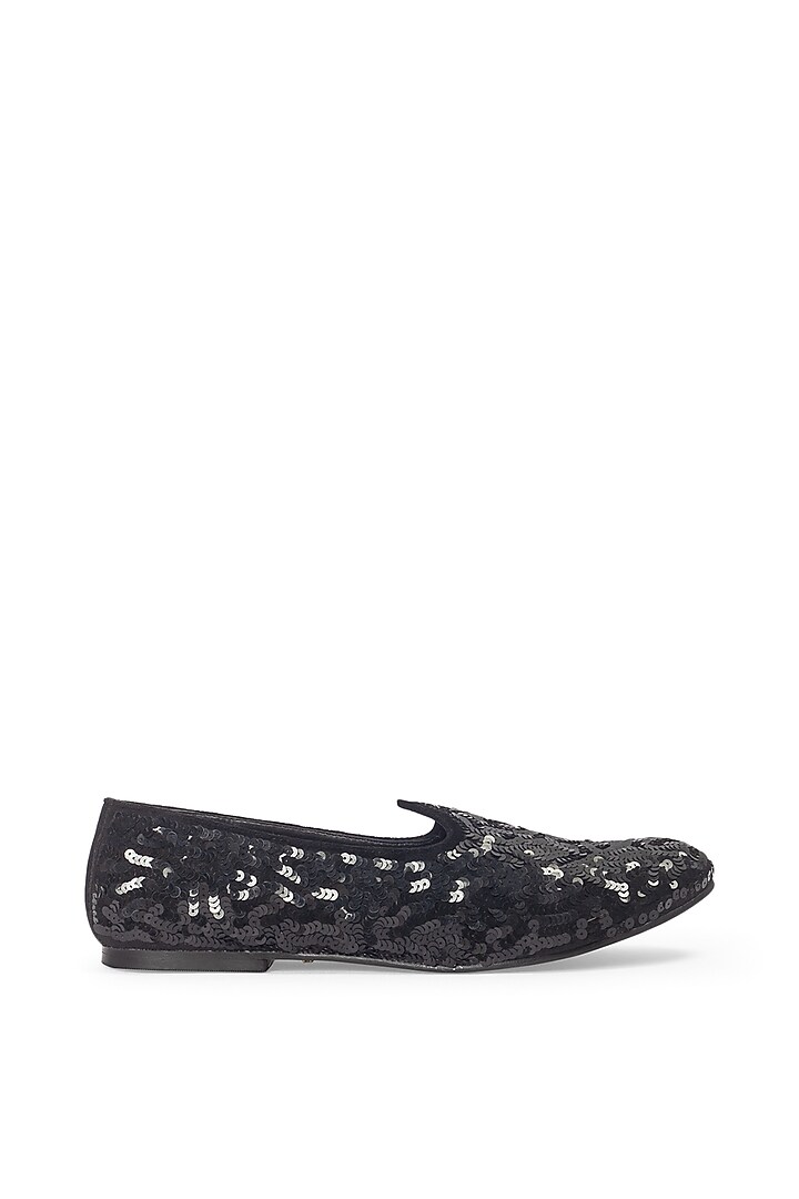 Black Velvet Handcrafted Sequin Juttis by Modello Domani at Pernia's Pop Up Shop