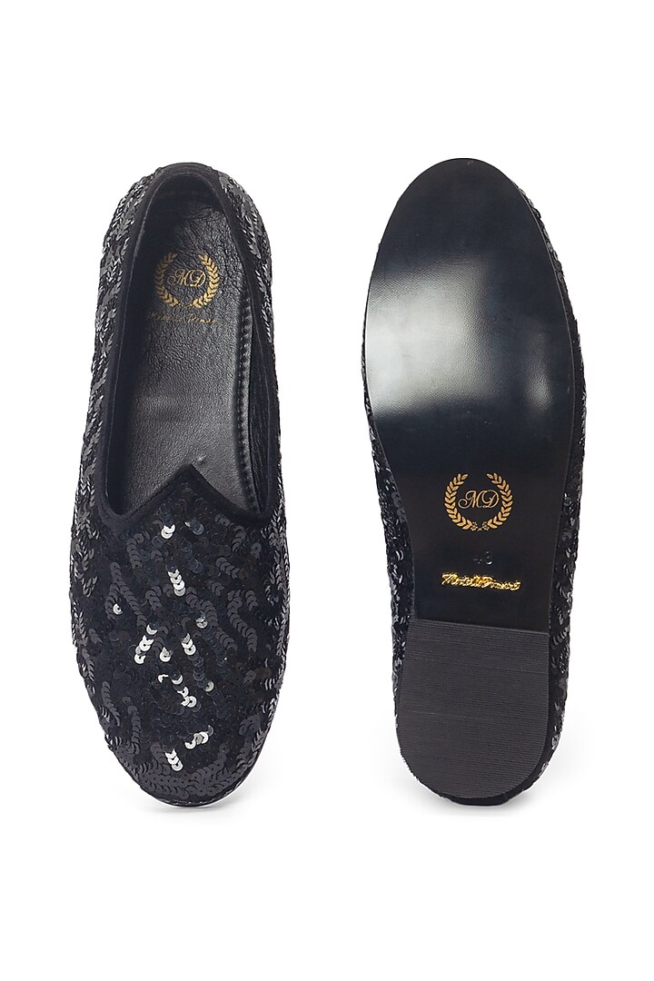Black Velvet Handcrafted Sequin Juttis by Modello Domani at Pernia's Pop Up Shop