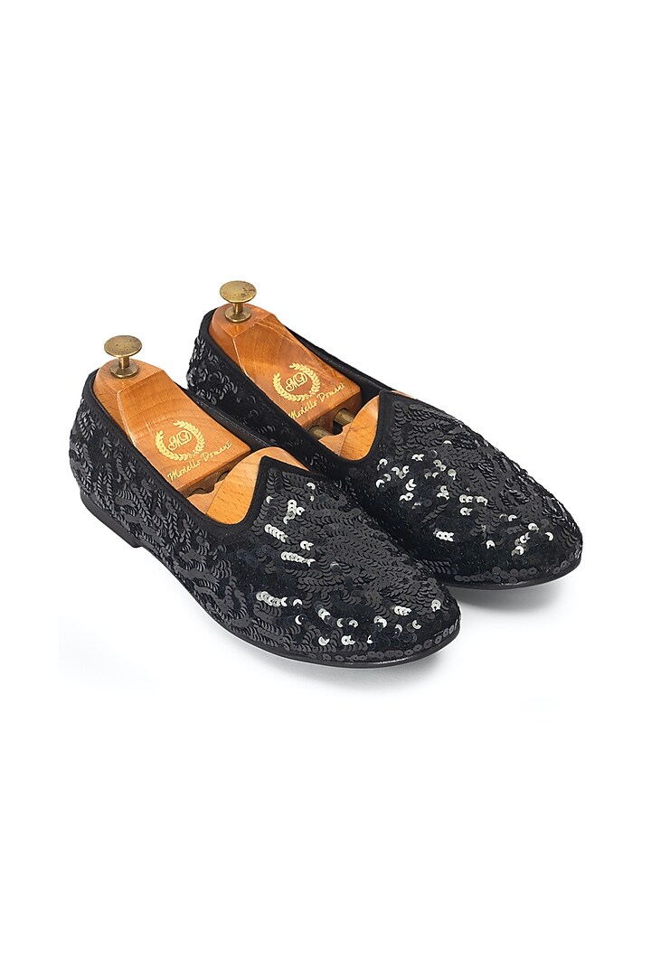 Black Velvet Handcrafted Sequin Juttis by Modello Domani at Pernia's Pop Up Shop