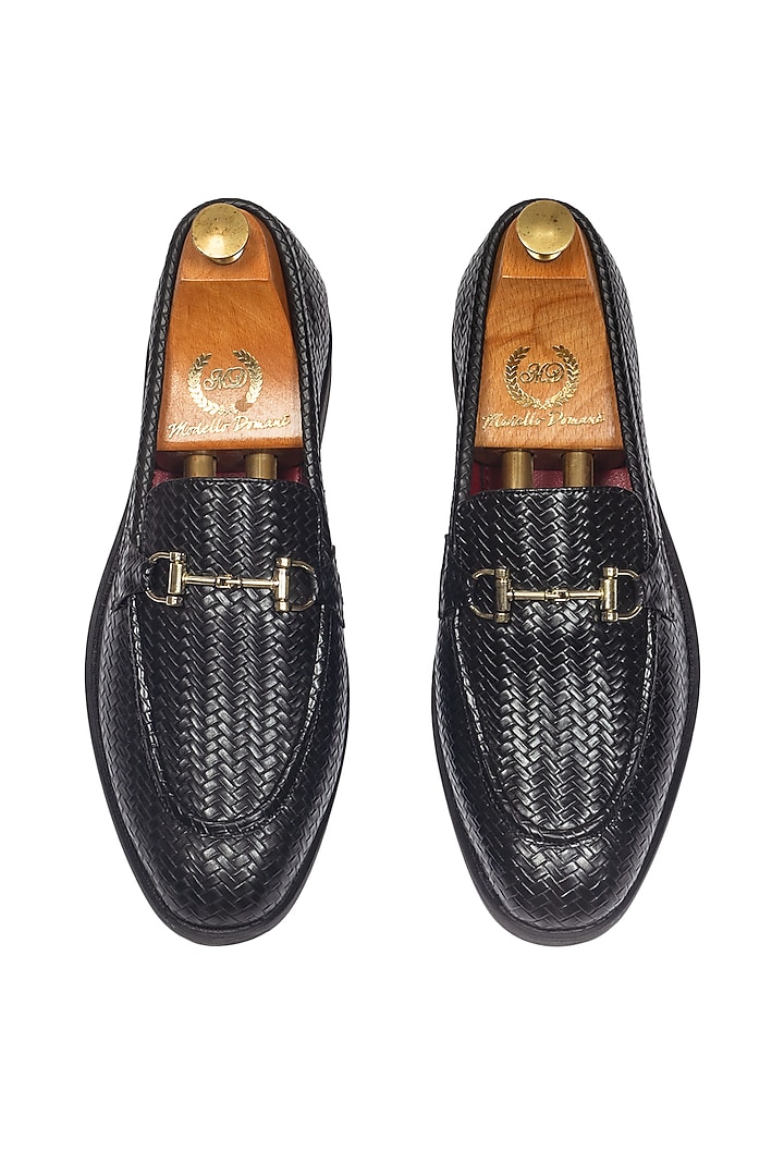 Black Velvet Handcrafted Textured Slip-Ons by Modello Domani