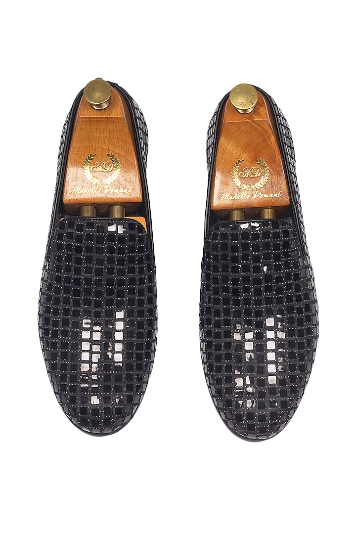 Black Velvet Embroidered Handcrafted Slip-Ons by Modello Domani