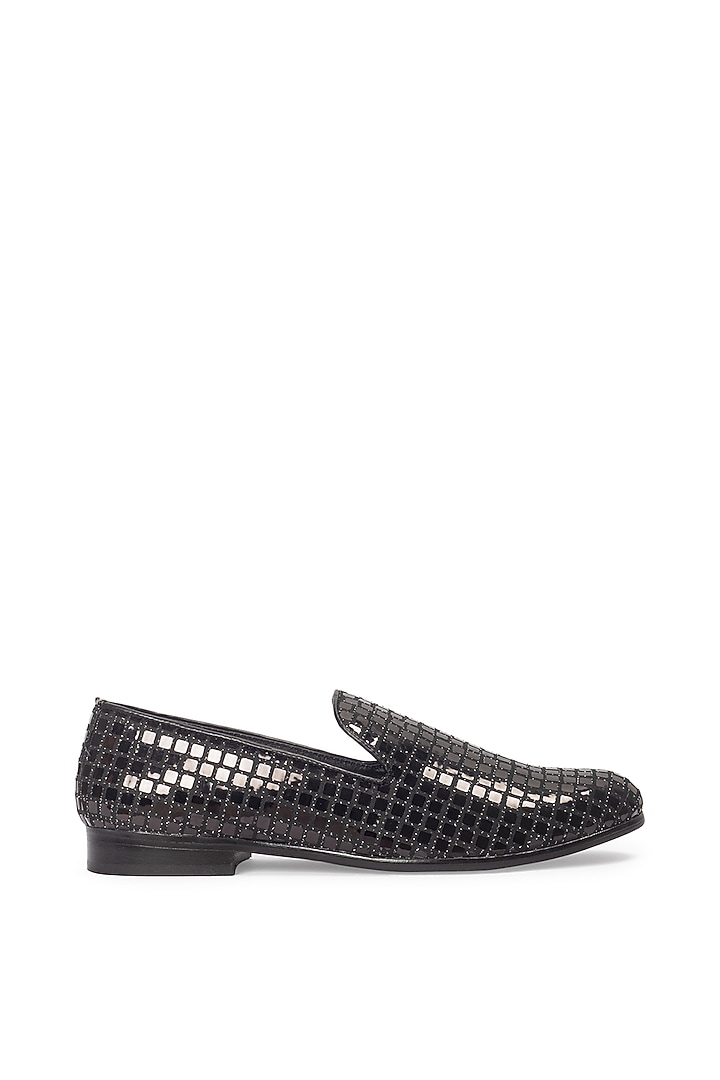 Black Velvet Embroidered Handcrafted Slip-Ons by Modello Domani at Pernia's Pop Up Shop