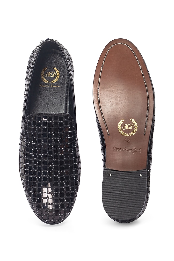 Black Velvet Embroidered Handcrafted Slip-Ons by Modello Domani at Pernia's Pop Up Shop