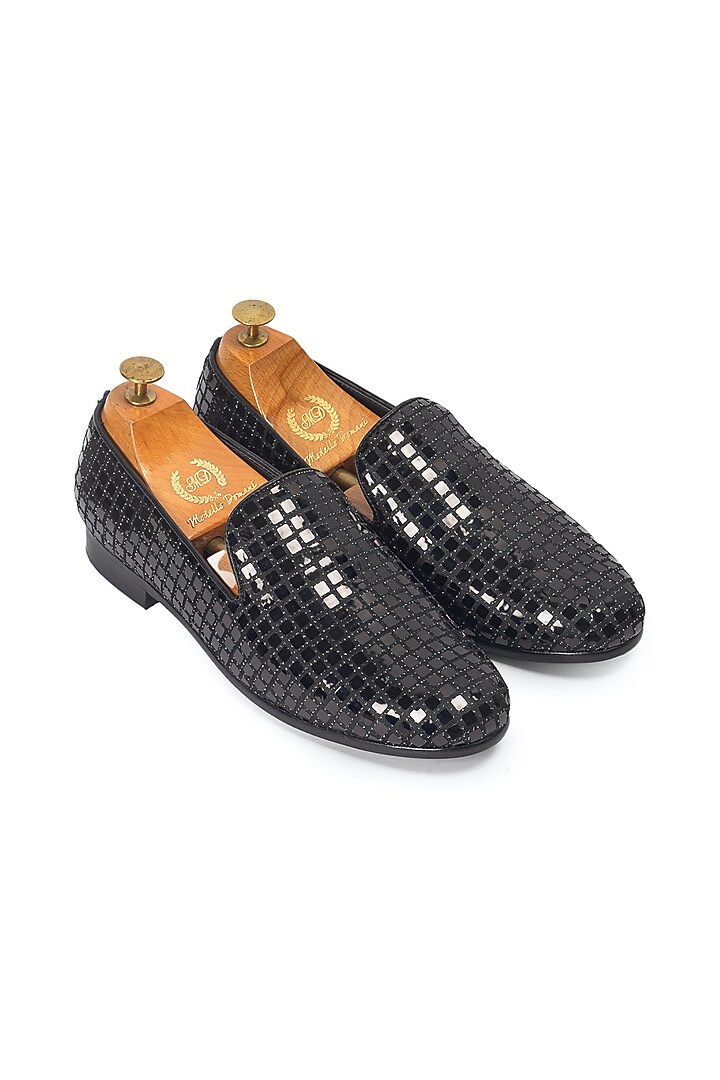 Black Velvet Embroidered Handcrafted Slip-Ons by Modello Domani at Pernia's Pop Up Shop