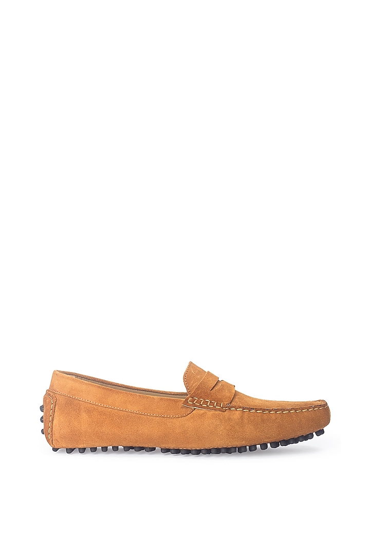 Tan Suede Penny Loafers by Modello Domani at Pernia's Pop Up Shop