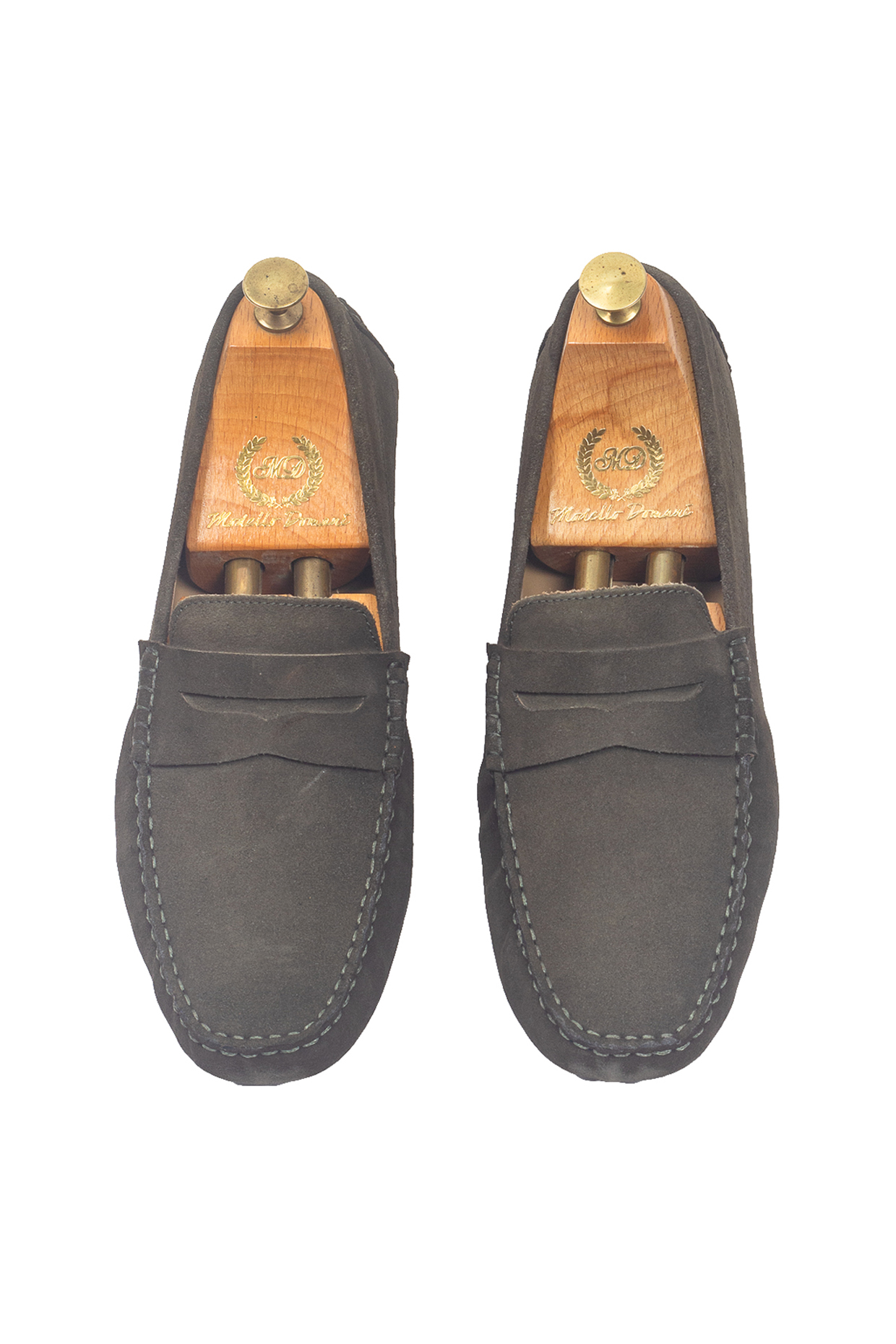 Military Green Suede Penny Loafers by Modello Domani